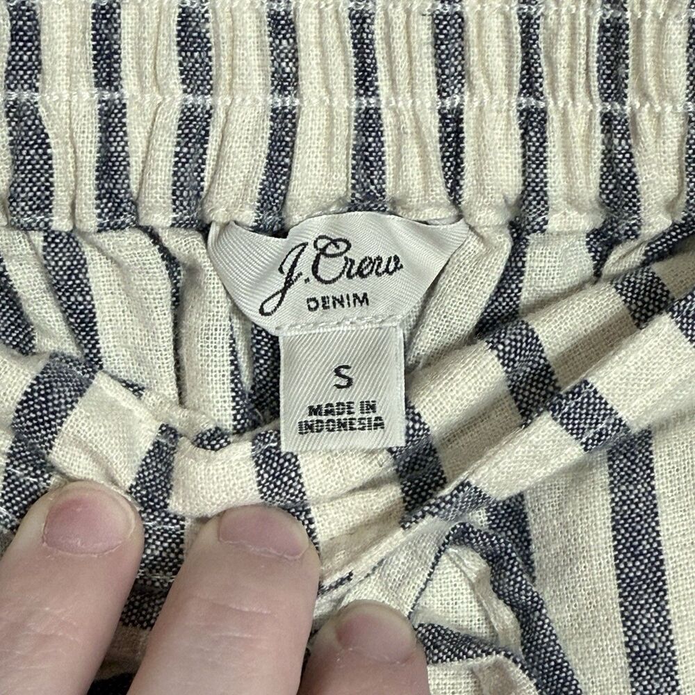 J.Crew Tie Waist Seaside Cropped Navy Stripe Pull On Pants Women's Size S AY652 - Picture 3 of 11